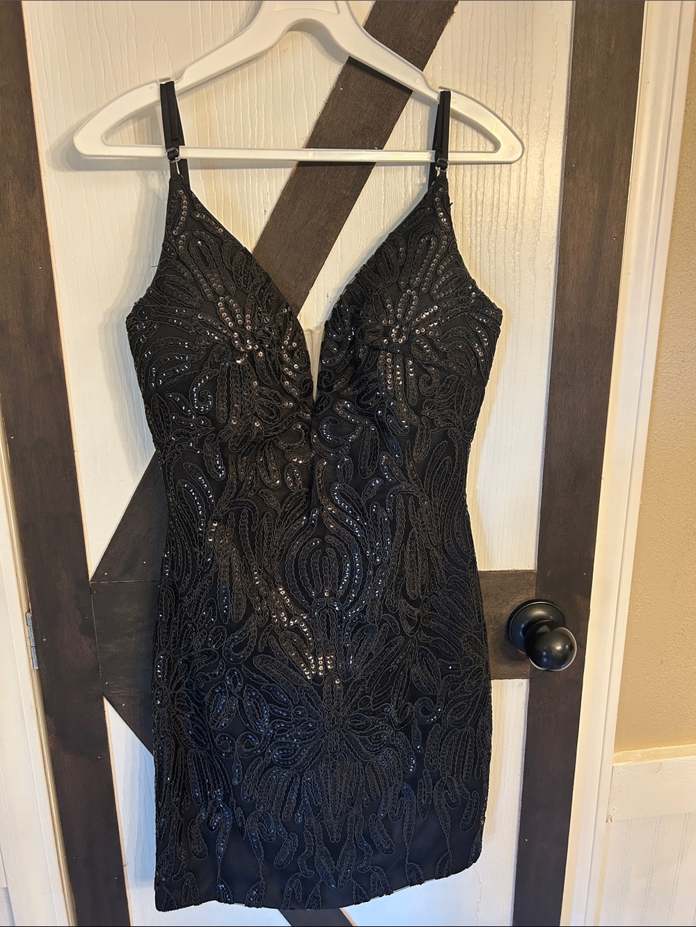 Black Beaded V-Neck Mini Dress